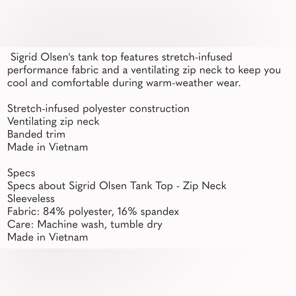 NWT Sigrid Olsen Tank Top - Zip Neck - Picture 3 of 7